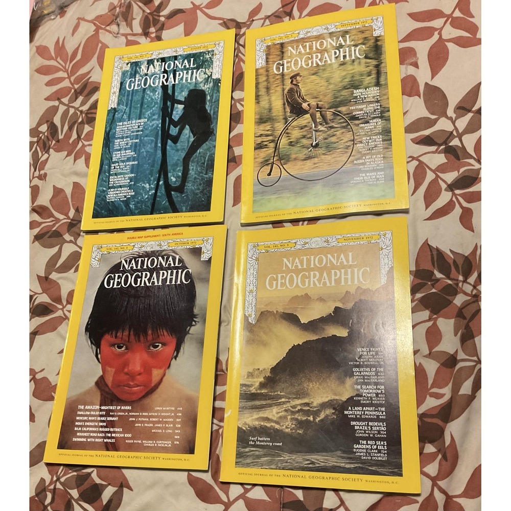 Vintage 1972 National Geographic Magazine Lot of 4 Aug-Nov Vol 142 Nos 2-5